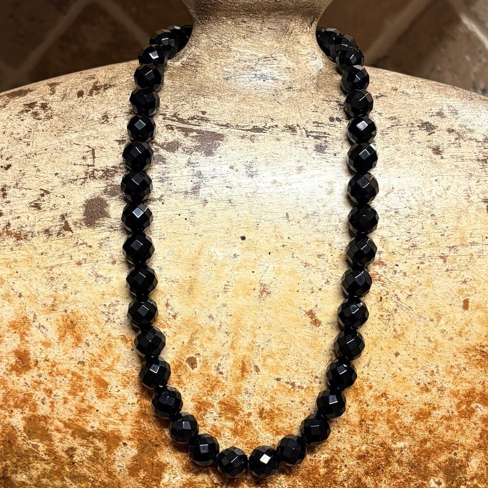 Jay King Necklace Black Onyx Faceted Beads with Black Magnetic Clasp 20 Inch DTR